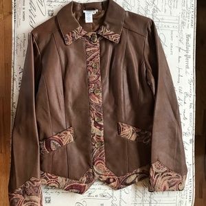 Classy Coldwater Creek Leather Tapestry Jacket